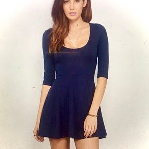 Blue Skater Dress with Bow Tie and Open Back